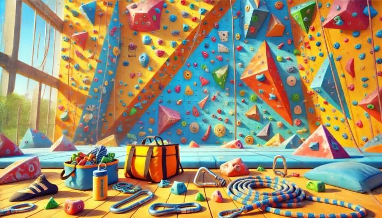 A-vibrant-animated-style-image-of-a-bouldering-wall-and-climbing-gear-in-a-16_9-aspect-ratio.